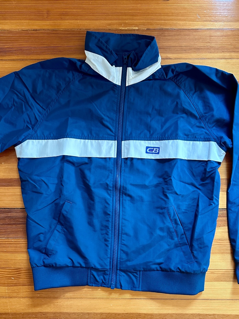Vintage 90s CB casual Blue Windbreaker with White Stripe